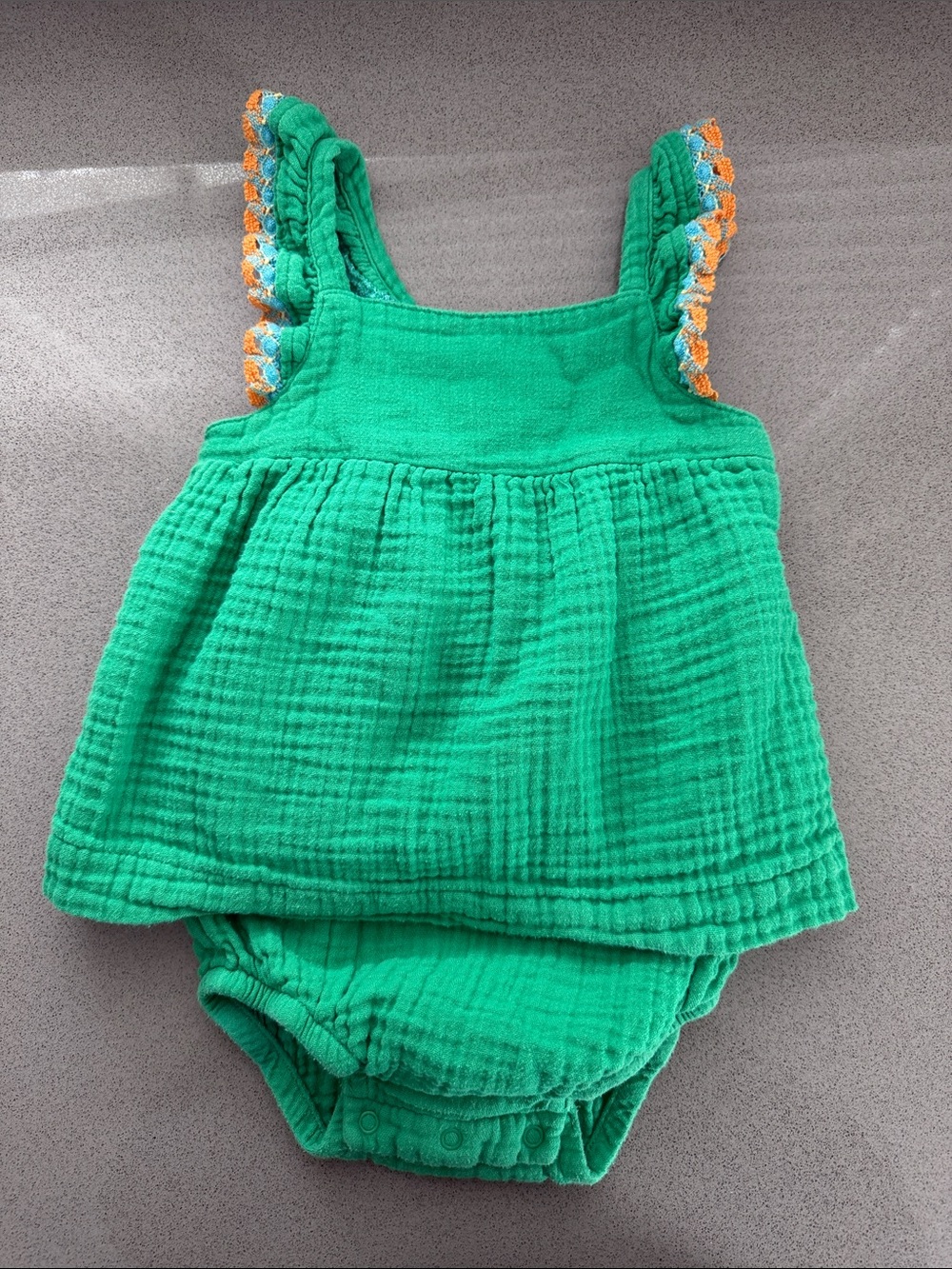 Cat and Jack 12 month Green Toddler Gauze Romper with Crochet Straps
